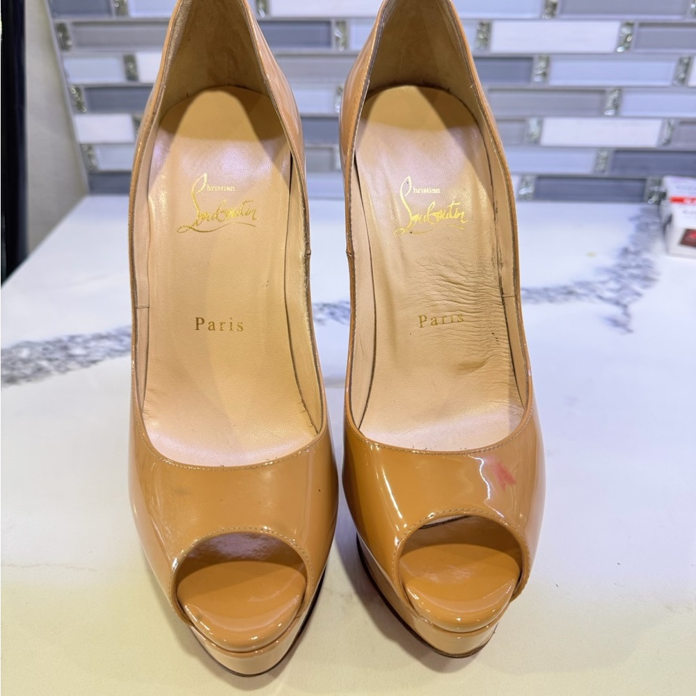 Christian Louboutin Tan Patent Leather Heels